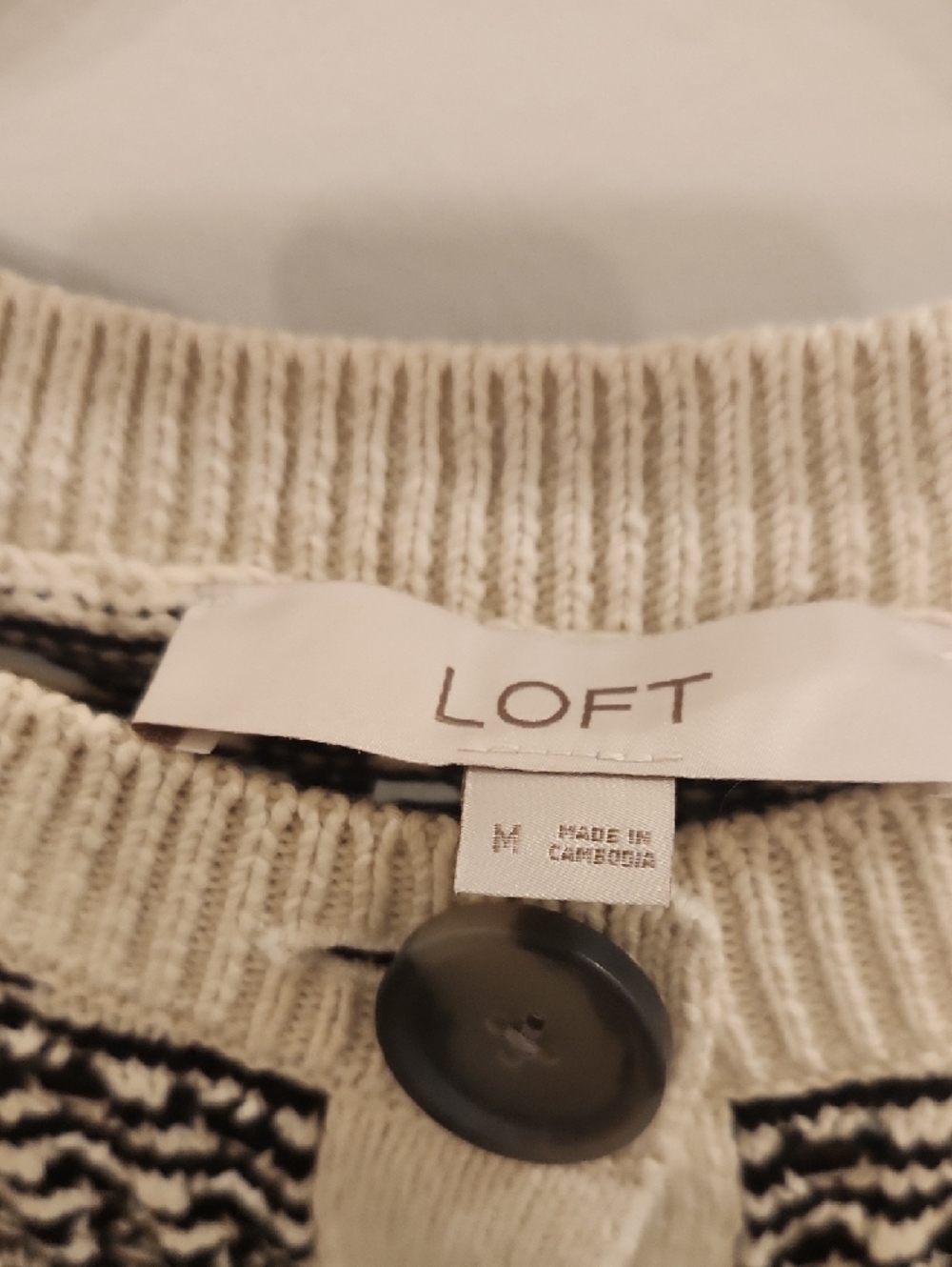 LOFT Black and Cream Button-Front Textured Cardigan - Picture 2 of 9
